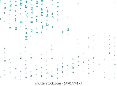Light Blue, Green vector cover with math elements. Modern geometrical illustration with numerals. Pattern for school, grammar websites.