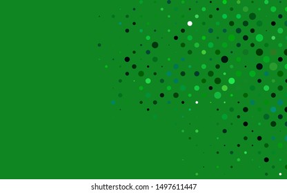 Light Blue, Green vector cover with spots. Glitter abstract illustration with blurred drops of rain. Template for your brand book.