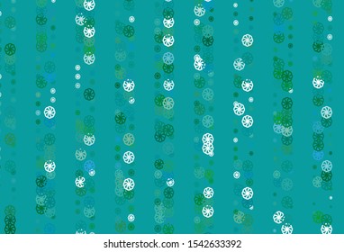 Light Blue, Green vector cover with beautiful snowflakes. Glitter abstract illustration with crystals of ice. New year design for your business advert.