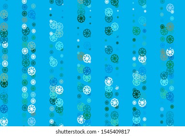 Light Blue, Green vector cover with beautiful snowflakes. Modern geometrical abstract illustration with crystals of ice. The template can be used as a new year background.