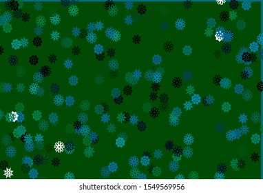 Light Blue, Green vector cover with beautiful snowflakes. Modern geometrical abstract illustration with crystals of ice. The pattern can be used for new year leaflets.
