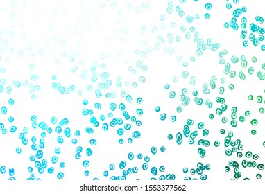 Light Blue, Green vector cover with spots. Glitter abstract illustration with blurred drops of rain. Pattern of water, rain drops.
