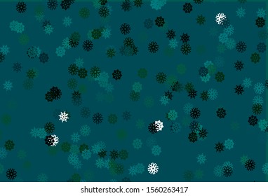 Light Blue, Green vector cover with beautiful snowflakes. Snow on blurred abstract background with gradient. New year design for your business advert.