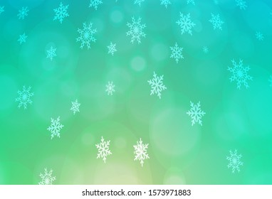 Light Blue, Green vector cover with beautiful snowflakes. Glitter abstract illustration with crystals of ice. The pattern can be used for new year ad, booklets.