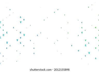 Light Blue, Green vector cover with EUR, JPY, GBP signs. Modern abstract illustration with symbols of money. Best design for your ad, poster, banner of money.