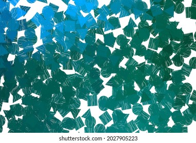 Tapa vectorial verde azul claro en estilo poligonal con círculos. Decoración de estilo abstracto con líneas, puntos, cubos. Plantilla moderna para su página de inicio.