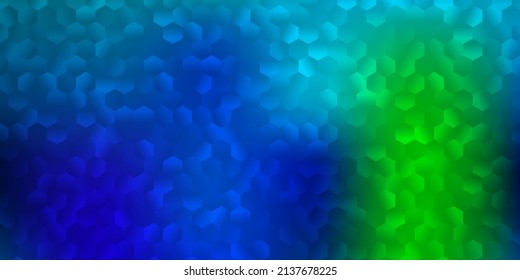 Funda vectorial verde, azul claro con hexágonos simples. Fondo creativo de borrosidad con coloridos hexágonos simples. Tu portada del libro de marca.