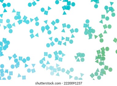 Hellblau, grüne Vektorgrafik im polygonalen Stil mit Kreisen. Abstrakte Illustration mit bunten Punkten, Linien, Würfeln. Muster für Busse, Broschüren, Prospekte