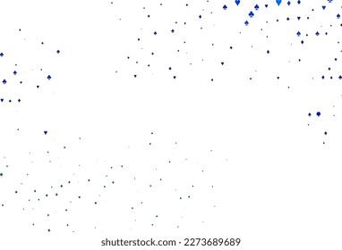 Light Blue, Green vector cover with symbols of gamble. Colored illustration with hearts, spades, clubs, diamonds. Design for ad, poster, banner of gambling websites.