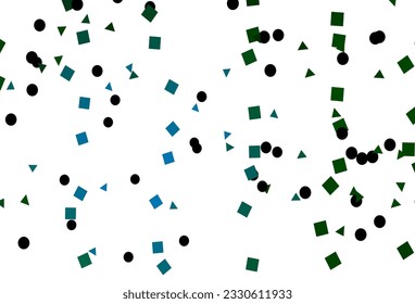 Azul claro, cubierta vectorial verde en estilo poligonal con círculos. Ilustración con círculos coloridos, triángulos, rectángulos. Plantilla para fondos de pantalla.