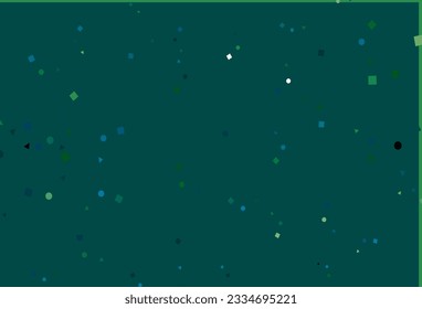 Azul claro, cubierta vectorial verde en estilo poligonal con círculos. Ilustración abstracta brillante con esferas, cuadrados, líneas. Plantilla para fondos de pantalla.