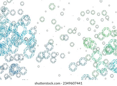 Azul claro, cubierta vectorial verde con manchas. Diseño decorativo borroso en estilo abstracto con burbujas. Patrón de agua, caídas de lluvia.