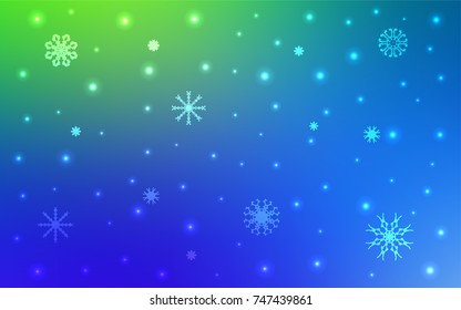 Light Blue, Green vector cover with beautiful snowflakes. Shining colored illustration with snow in christmas style. The pattern can be used for new year ad, booklets.