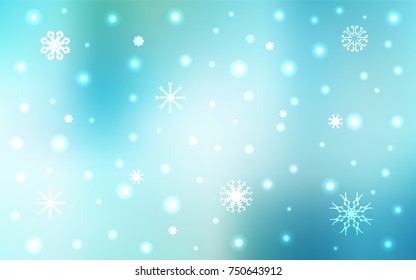 Light Blue, Green vector cover with beautiful snowflakes. Decorative shining illustration with snow on abstract template. The pattern can be used for year new  websites.
