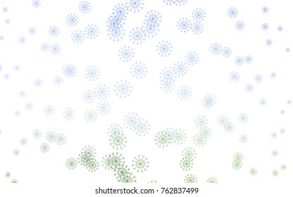 Light Blue, Green vector cover with beautiful snowflakes. Shining colored illustration with snow in christmas style. New year design for your ad, poster, banner.