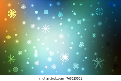Light Blue, Green vector cover with beautiful snowflakes. Glitter abstract illustration with crystals of ice. New year design for your ad, poster, banner.