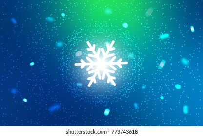 Light Blue, Green vector cover with beautiful snowflakes. Decorative shining illustration with snow on abstract template. The pattern can be used for year new  websites.