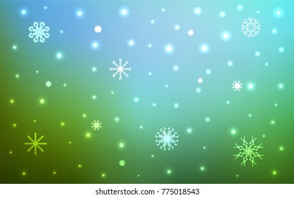Light Blue, Green vector cover with beautiful snowflakes. Glitter abstract illustration with crystals of ice. New year design for your business advert.