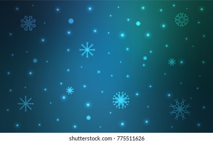 Light Blue, Green vector cover with beautiful snowflakes. Glitter abstract illustration with crystals of ice. The pattern can be used for new year ad, booklets.
