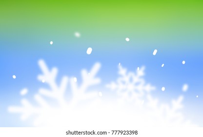 Light Blue, Green vector cover with beautiful snowflakes. Blurred decorative design in xmas style with snow. New year design for your ad, poster, banner.