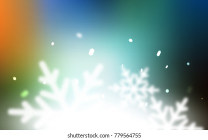 Light Blue, Green vector cover with beautiful snowflakes. Blurred decorative design in xmas style with snow. The pattern can be used for year new  websites.