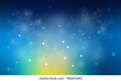 Light Blue, Green vector cover with beautiful snowflakes. Shining colored illustration with snow in christmas style. The template can be used as a new year background.