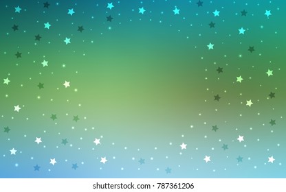 Light Blue, Green vector cover with small and big stars. Modern geometrical abstract illustration with stars. The pattern can be used for websites.