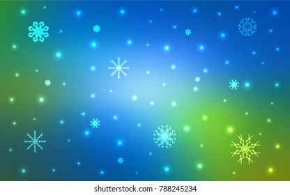 Light Blue, Green vector cover with beautiful snowflakes. Modern geometrical abstract illustration with crystals of ice. The pattern can be used for new year leaflets.