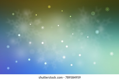 Light Blue, Green vector cover with beautiful snowflakes. Modern geometrical abstract illustration with crystals of ice. The pattern can be used for new year ad, booklets.
