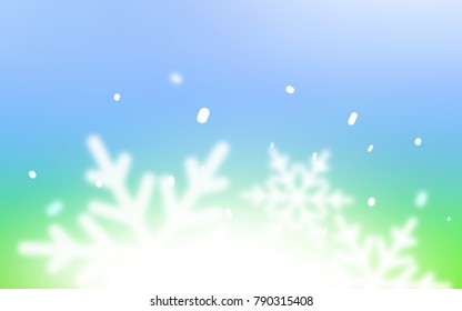 Light Blue, Green vector cover with beautiful snowflakes. Decorative shining illustration with snow on abstract template. The pattern can be used for new year ad, booklets.