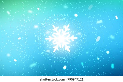 Light Blue, Green vector cover with beautiful snowflakes. Decorative shining illustration with snow on abstract template. The template can be used as a new year background.