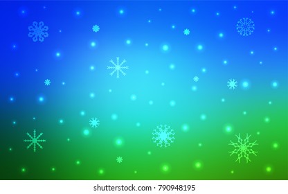 Light Blue, Green vector cover with beautiful snowflakes. Glitter abstract illustration with crystals of ice. New year design for your business advert.