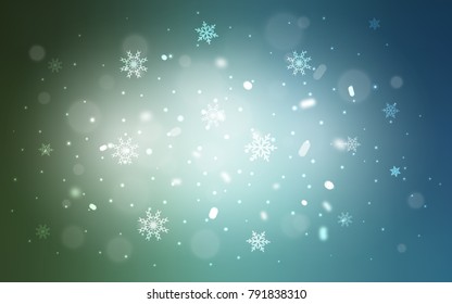 Light Blue, Green vector cover with beautiful snowflakes. Glitter abstract illustration with crystals of ice. The pattern can be used for new year leaflets.