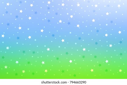 Light Blue, Green vector cover with small and big stars. Decorative shining illustration with stars on abstract template. The pattern can be used for new year ad, booklets.