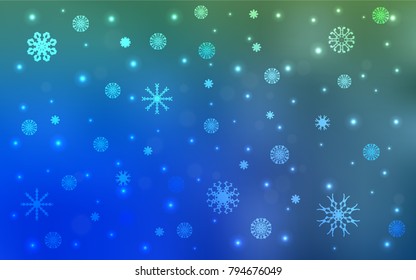 Light Blue, Green vector cover with beautiful snowflakes. Glitter abstract illustration with crystals of ice. The template can be used as a new year background.