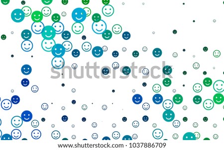 Light Blue, Green vector cover with cute smiles. Beautiful colored illustration with smiles in simple style. Pattern for carnival, festival fun leaflets.