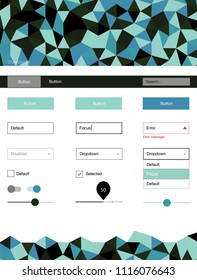 Light Blue, Green vector design ui kit with mosaic. Ui Ux kit with colorful polygonal background in its header. This sample is for your landing page.