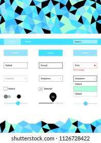 Light Blue, Green vector design ui kit with mosaic. Colorful ui/ux kit with header consisted of triangles. This template you can use for landing pages.