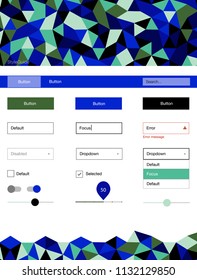 Light Blue, Green vector design ui kit with mosaic. Ui Ux kit with colorful polygonal background in its header. This sample is for your landing page.