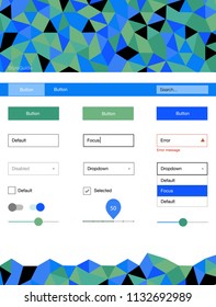 Light Blue, Green vector design ui kit with mosaic. Simple Material Design Kit with colorful mosaic of triangles. This sample is for your website.