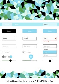 Light Blue, Green vector design ui kit with mosaic. Ui Ux kit with colorful polygonal background in its header. Modern template for your landing page.