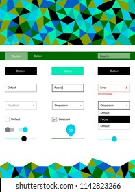 Light Blue, Green vector design ui kit with mosaic. Ui Ux kit with colorful polygonal background in its header. This sample is for your website.