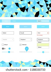 Light Blue, Green vector design ui kit with mosaic. Web ui kit with abstract gradient triangles in its header. This sample is for your website.