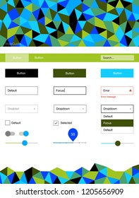 Light Blue, Green vector design ui kit with mosaic. Simple Material Design Kit with colorful mosaic of triangles. Modern template for your landing page.