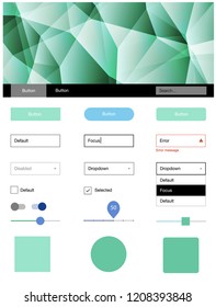 Light Blue, Green vector design ui kit with mosaic. Simple Material Design Kit with colorful mosaic of triangles. Simple colorful design for websites.