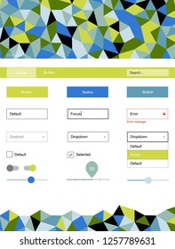 Light Blue, Green vector design ui kit with mosaic. Colorful Style guide with triangles on abstract background. Modern template for your landing page.