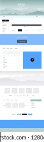Light Blue, Green vector design ui kit with landscape. Colorful ui/ux kit with header consisted of hills & rocks. This sample is for your tourist website.