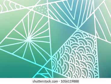 Light Blue, Green vector doodle blurred background. Creative illustration in blurred style with doodles and Zen tangles. The pattern can be used for wallpapers and coloring books.