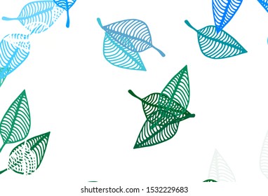 Light Blue, Green vector doodle pattern. Shining colorful illustration with leaves in doodle style. Hand painted design for web, leaflet, textile.