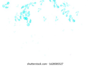Light Blue, Green vector doodle background with leaves, flowers. Leaves, flowers in natural style on white background. New design for your business.